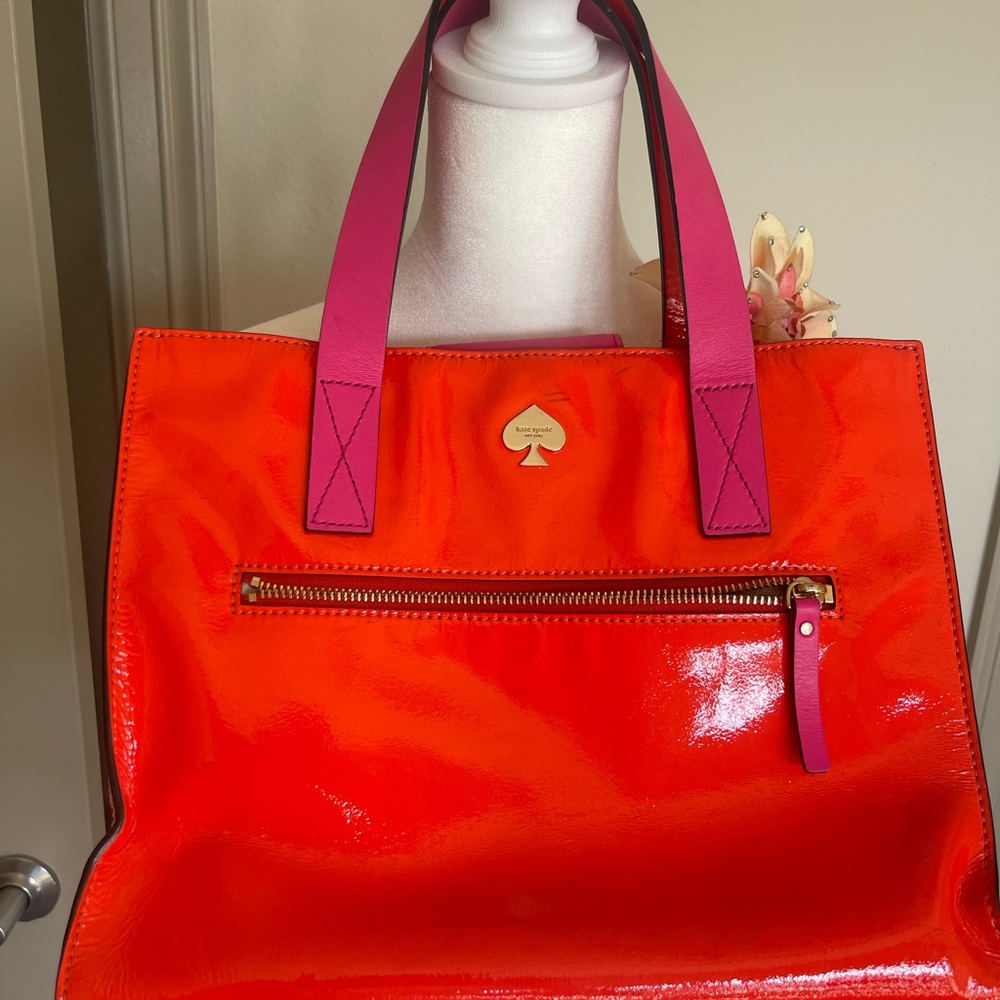 Kate Spade Vibrant Orange Tote with Pink Accents